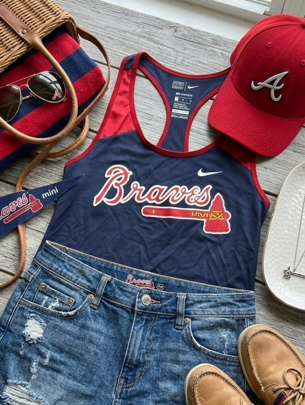 Nike Navy and Red Atlanta Braves Racerback Tank